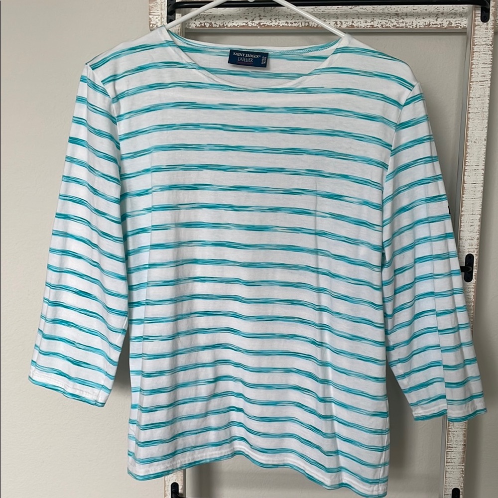 SAINT JAMES L’atelier Striped 3/4 sleeve white teal